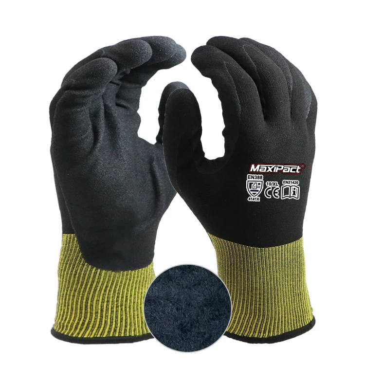MaxiPact Wholesale Customizable Gloves 15 Gauge Nylon Spandex Liner Sandy Nitrile Coating Anti-Slip Safety Thermal Work Gloves