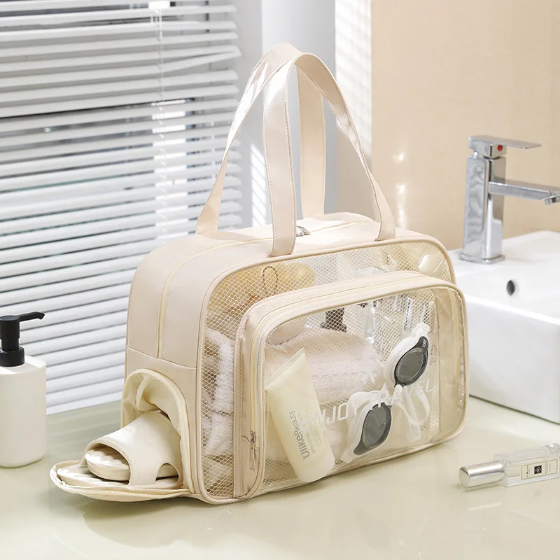 Custom   PVC Sports Fitness Dry Wet Separation Bag Waterproof Swimming Beach Zipper Toiletries Cosmetics