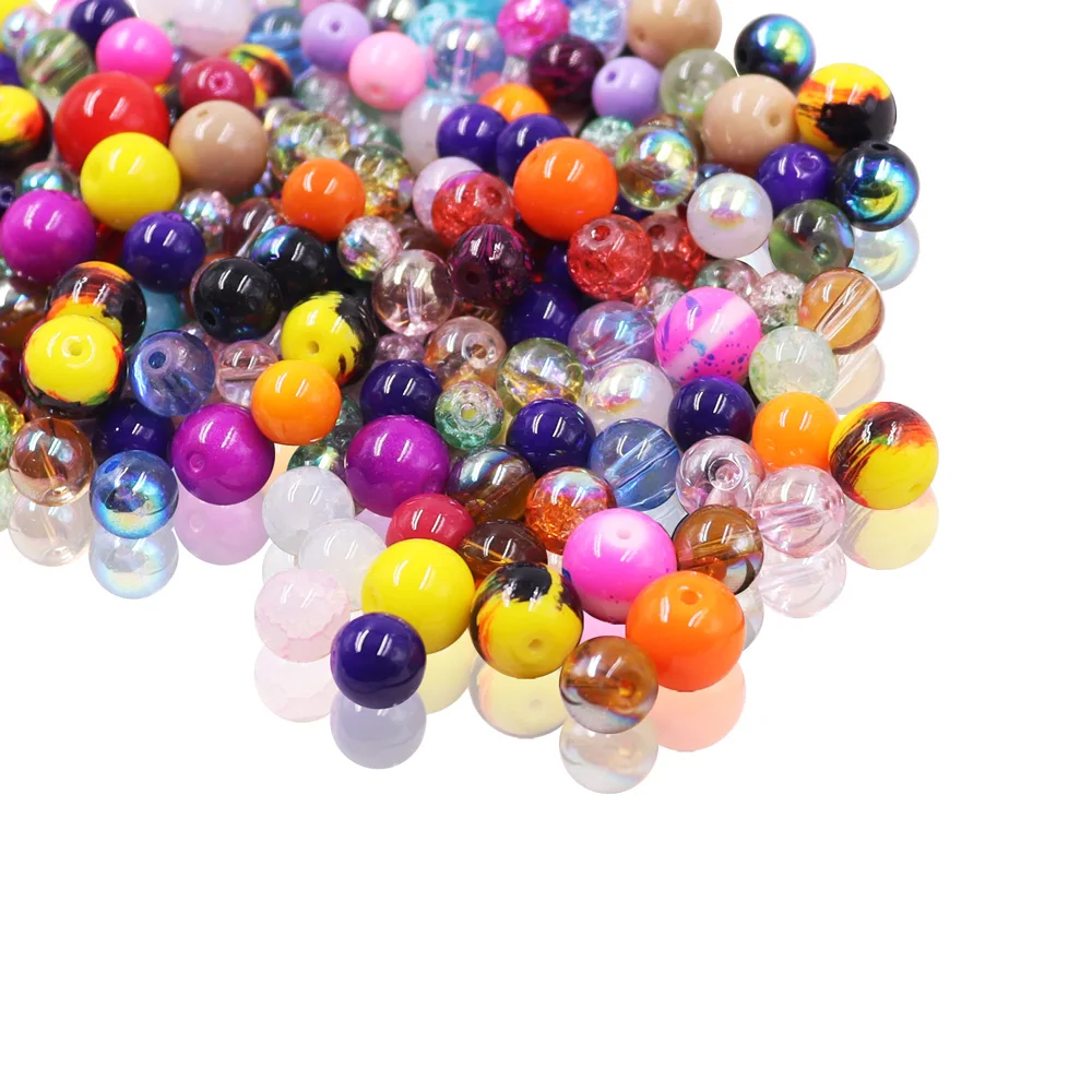 3/4/5/6/8/10/12mm Mix Colors Loose Crackle Beads with Hole  Glass Beads Round Faux Pearl for Earring Necklace Bracelet DIY Craft