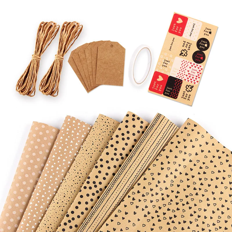 custom wrap paper brown gift Korean Flower Gift kraft  Wrapping Paper Set Includes 6/12 sheets
