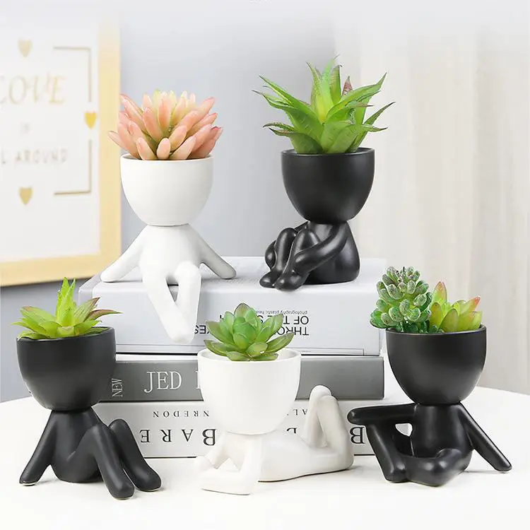 Cute Cartoon Body Art Flower Pot Ceramic Vase Planter Desktop Ornaments Home Decor Garden Pot Succulent Plant Pot