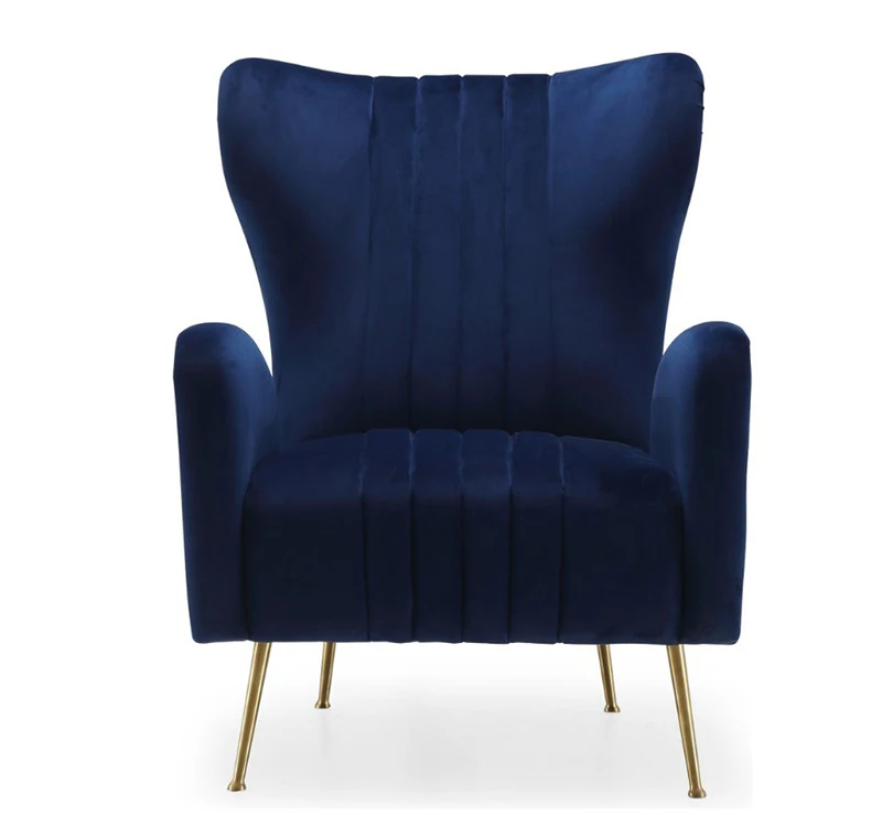 Gold Metal Legs Design Modern Velvet Blue Armchair