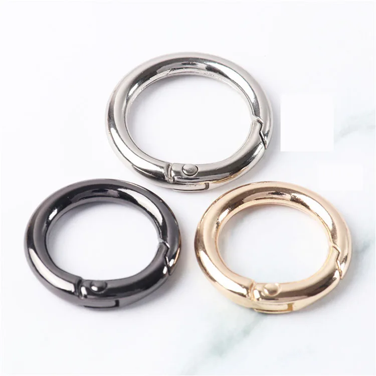 Wholesale Spring Snap Hooks Handbag bag Metal Accessories Circle Round Carabiner Belt Buckle Zinc Alloy Rings Custom Logo O ring