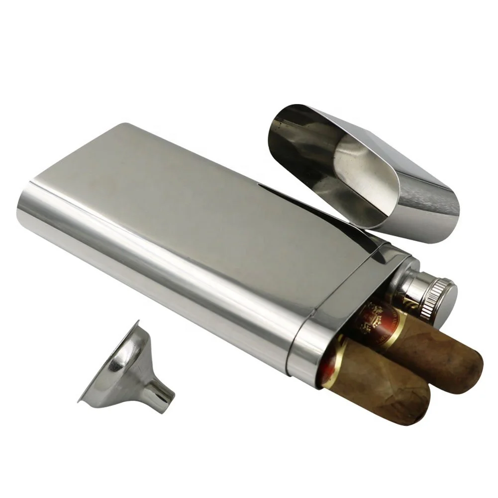 Cigar Storage Case With Flask Small Funnel Food Grade Stainless Steel Cigar Holder Flagon Container Portable Smoking Accessories