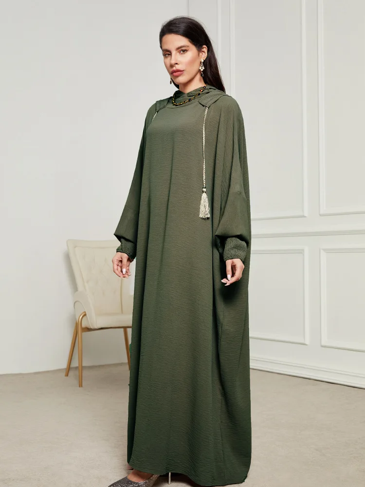Arab Dubai Turkish Muslim Islamic Abaya Robe Hooded Woman Elegant Modest Dress Women Hijab Clothing Abayas Robe With Taasel