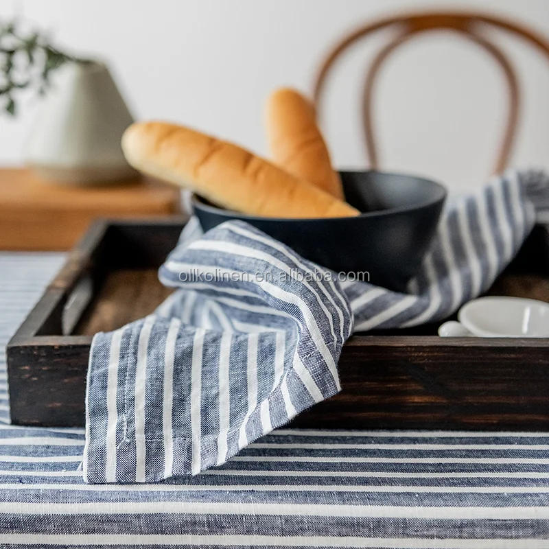 18x18 inch stripe blue hemstitch napkin wedding party kitchen 100% linen cocktail table stone washed napkins