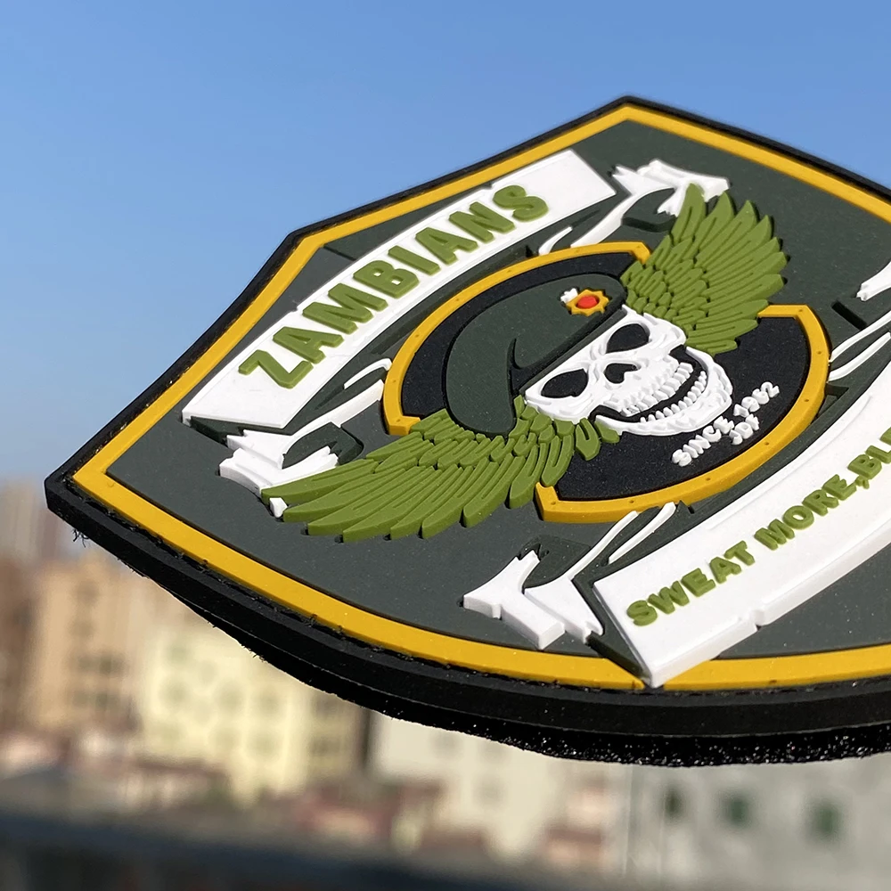 Factory Made Custom Skeleton Rubber Patch Tactical Pvc Patches 2d Design Logo Embossed Pvc Badges