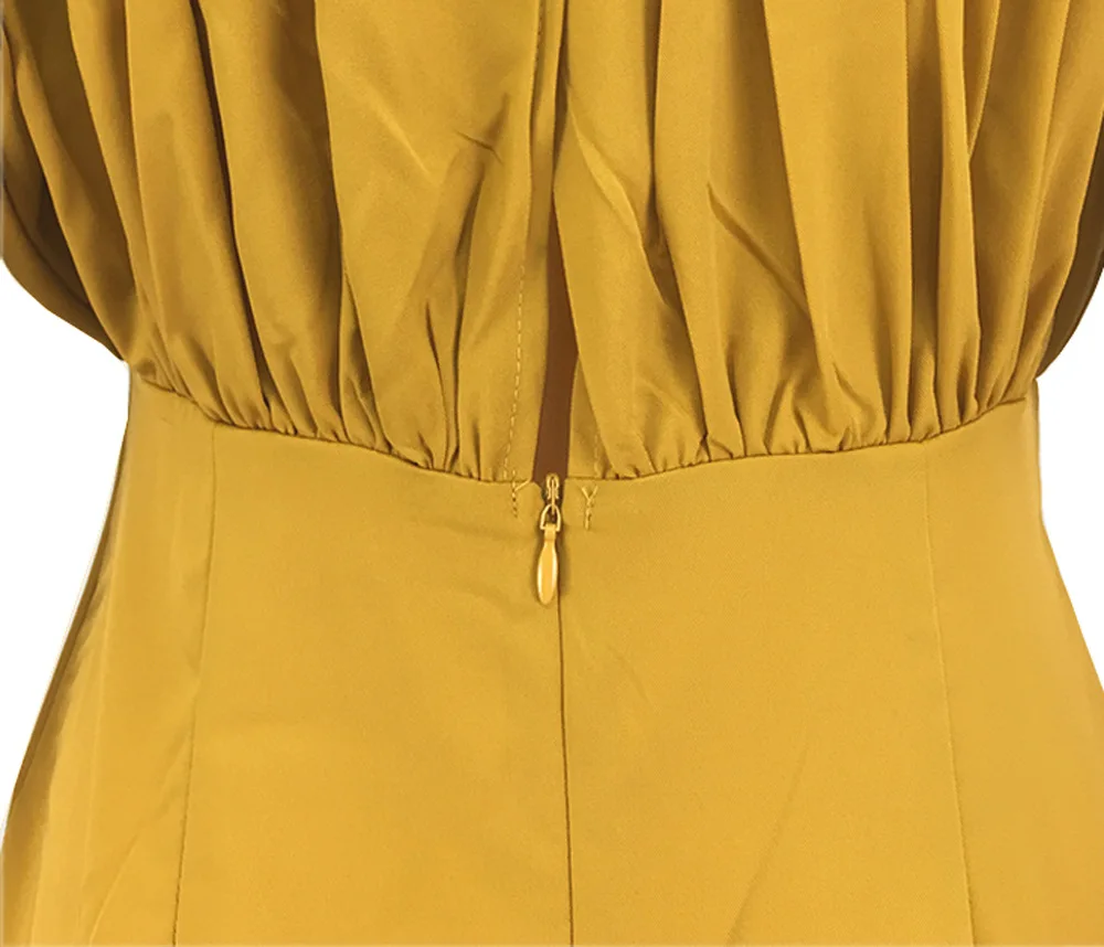 Autumn Long Sleeve Evening Dress Formal Elegant Yellow Cocktail Party OL Office Lady Dresses