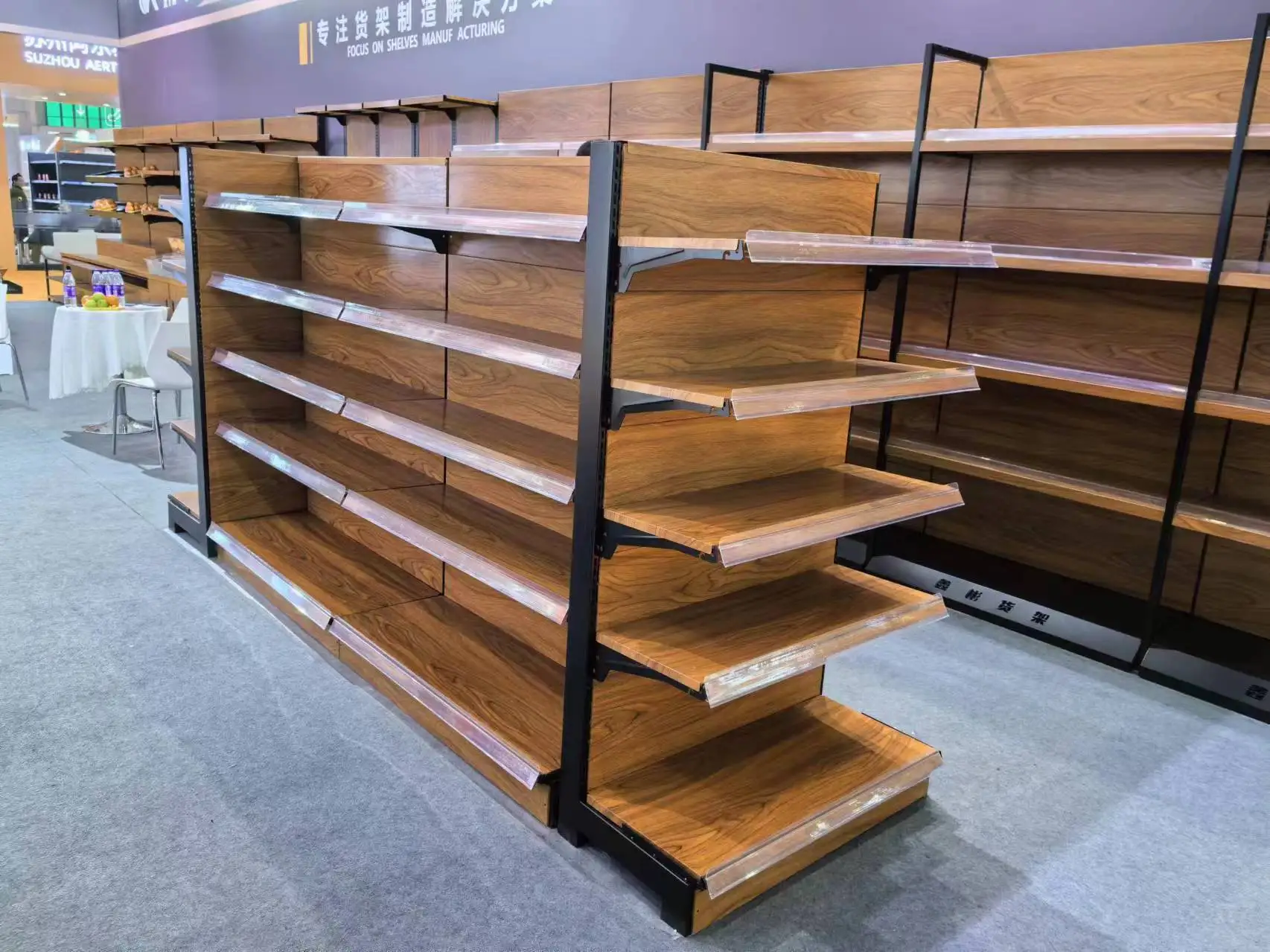 customized size  metal Wood convenience store rack Texture Grocery Rack supermarket shelf