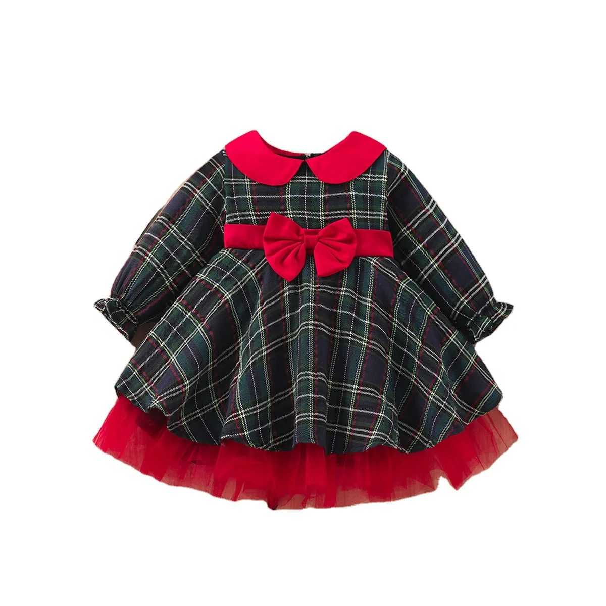 Hot Baby Christmas Girls Red Dress Kid Girl Plaid Bow Tulle Tutu Party Dresses Children New Year Costumes