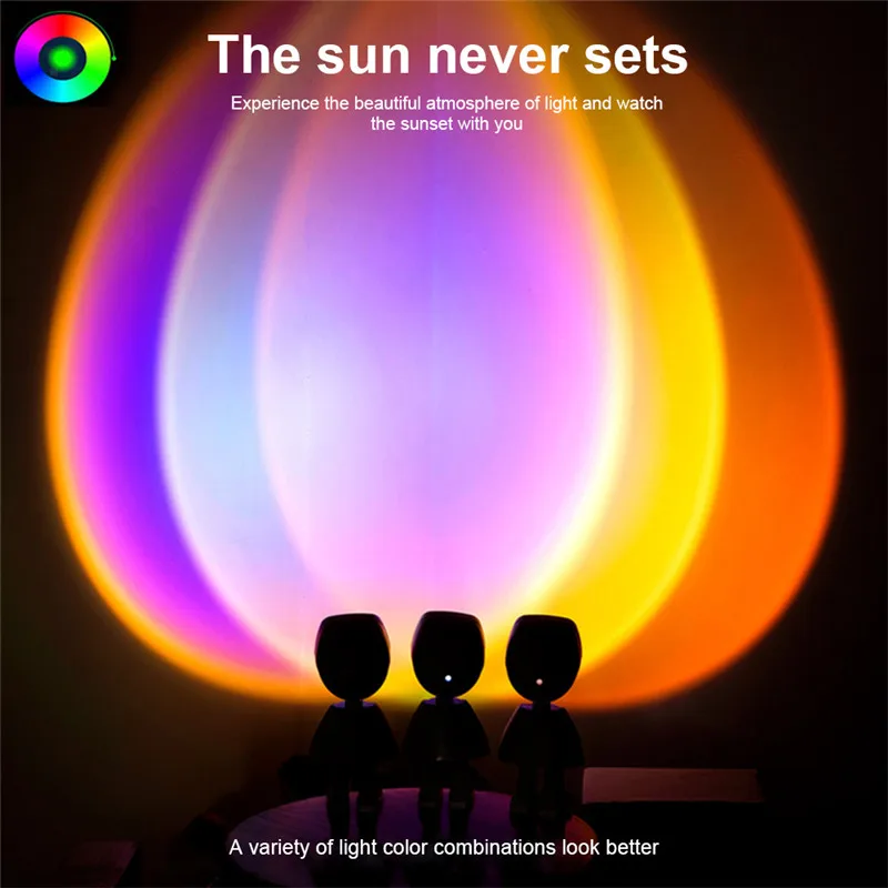
2021 Atmosphere Led Night Light Rainbow Sunset Projection Light USB Operated Table Lamp Colorful Party Holiday Decoration Lamp 