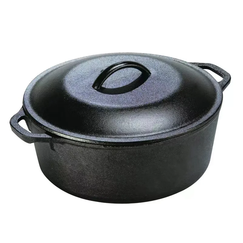 New Arrival 26cm Cast Iron Camping Outdoor Picnic Stew Pot Dutch Oven Uncoated Stew Soup Pot Black for cooking