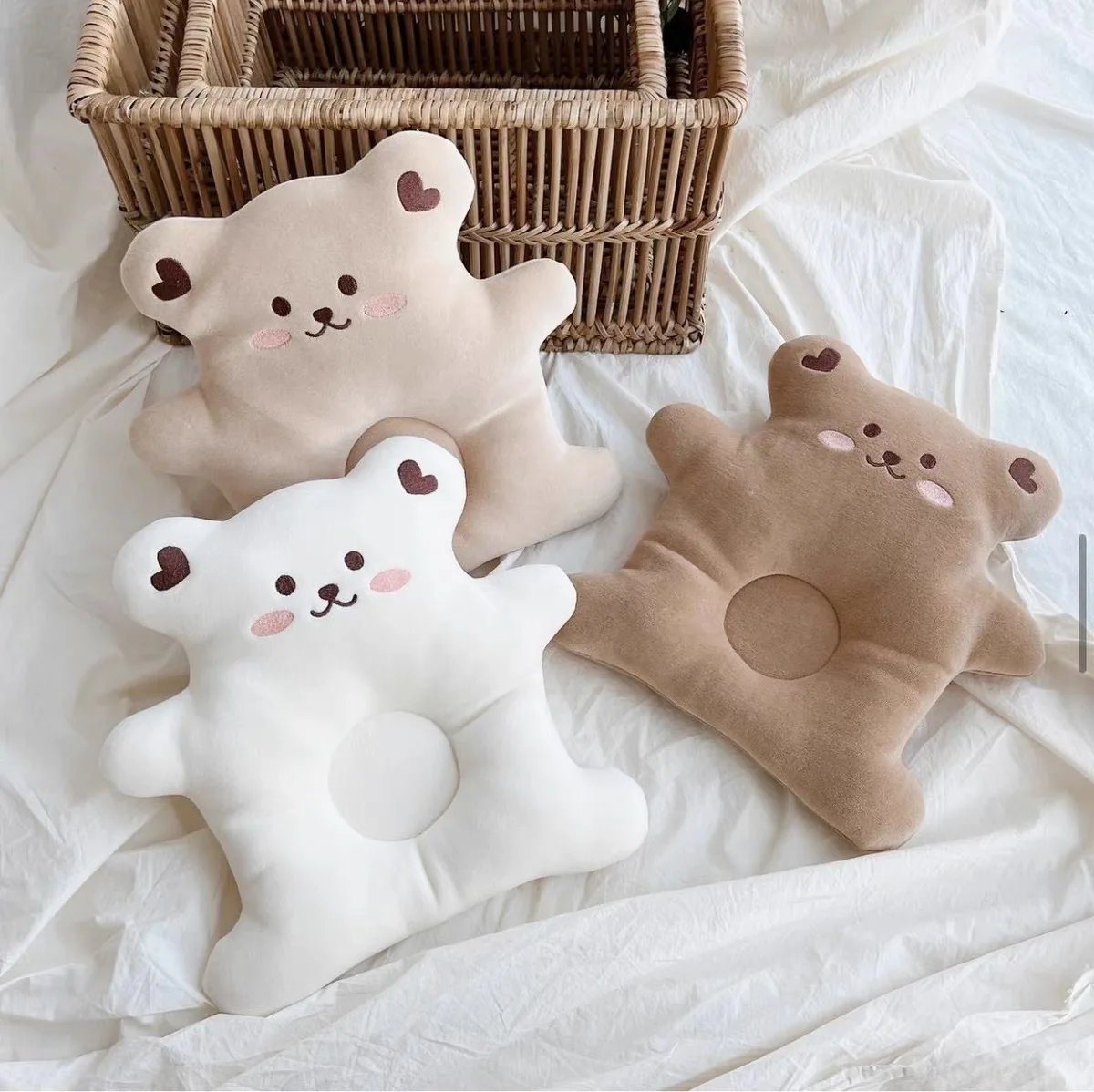 Newborn Baby Gift 0-3Y Bear Crib Pillow Soft Breathable Crystal Velvet Plush Woven Handmade Wool Polyester Baby Products for Kid