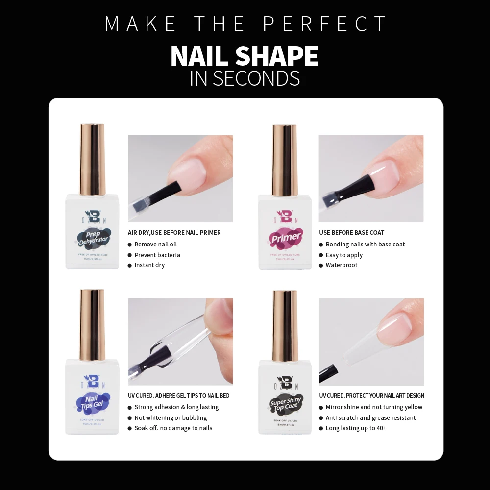 Bozlin Ready To Ship Nail Extension Kit Transparent Soft Gel Nail Extension Tips Extra Long Short Press On Nails Kit