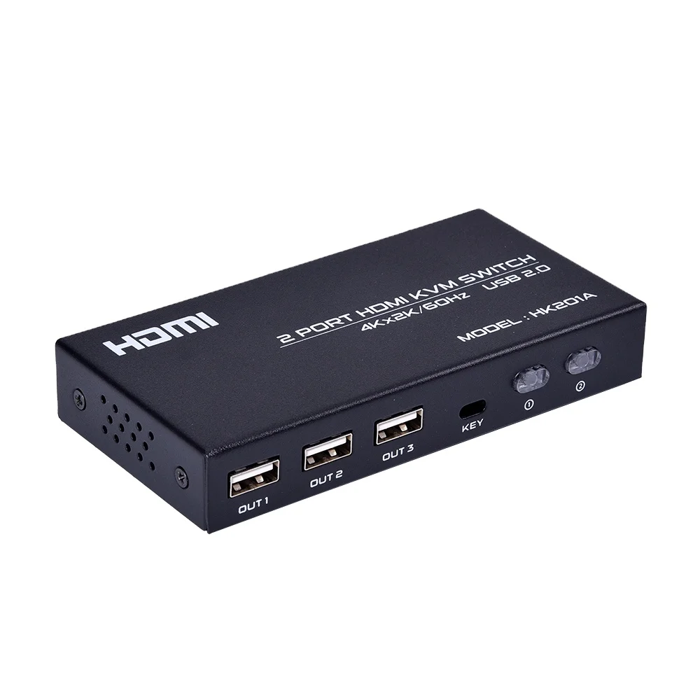 FJ-HK201A FJGEAR 4K 2 Port  2 in 1 out Manual HDMI HD VIDEO KVM SWITCH Support 3840x2160@60Hz USB2.0 HDMI2.0 version switch