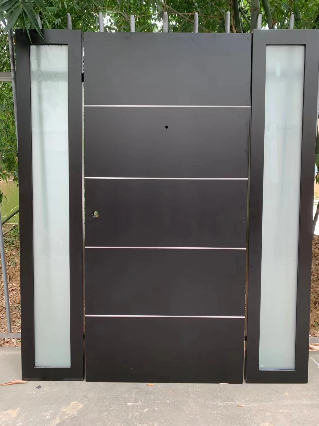 Modern style pivot steel door aluminum alloy rotatable entrance front doors with smart door lock