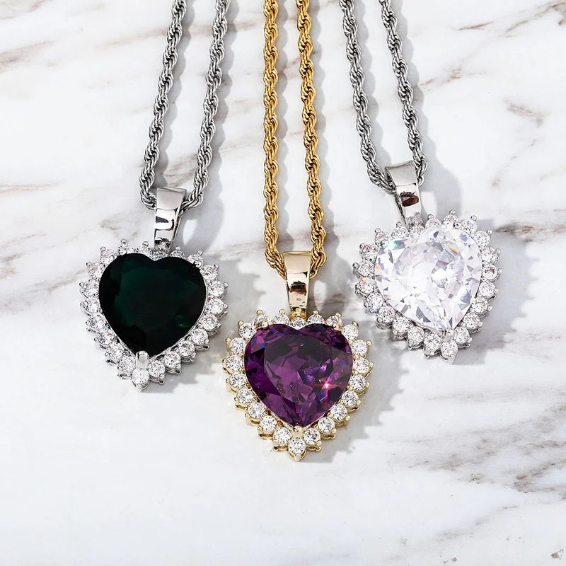 New Heart Pendant Necklace Tennis Chain High Quality Iced Out Cubic Zirconia Hip Hop Jewelry Gifts For Women Bling Bling Jewelry