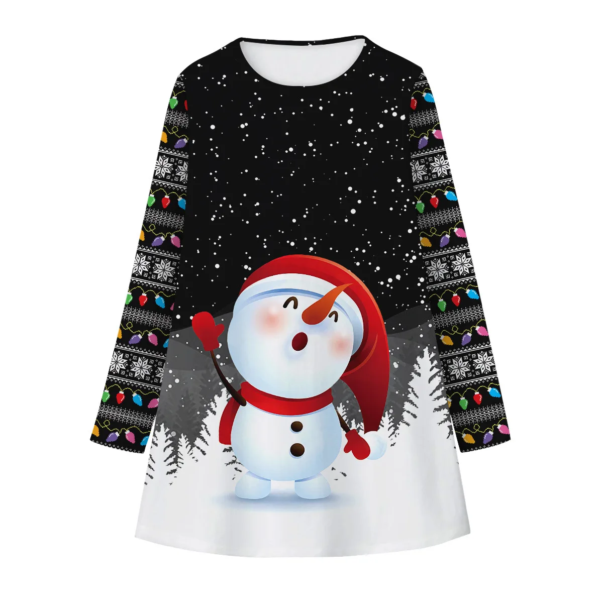 Christmas Halloween can be customized printed girls loose long-sleeved dress cute simple fashion skirt