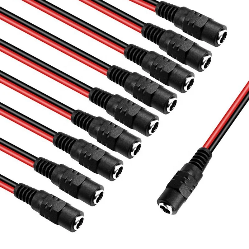 10pcs/Lot 2.1x5.5 mm Male Female Plug 12V Dc Power Pigtail Cable Jack For Cctv Camera Connector Tail Extension 12V DC Wire