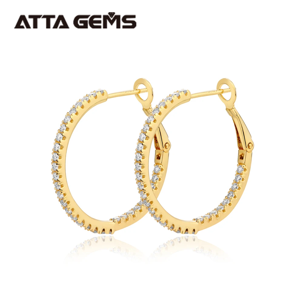 Atta 18k Gold Plated D Color VVS  Round Cut Moissanite Hoops Earrings  Fine Jewelry For Her With GRA Certificate
