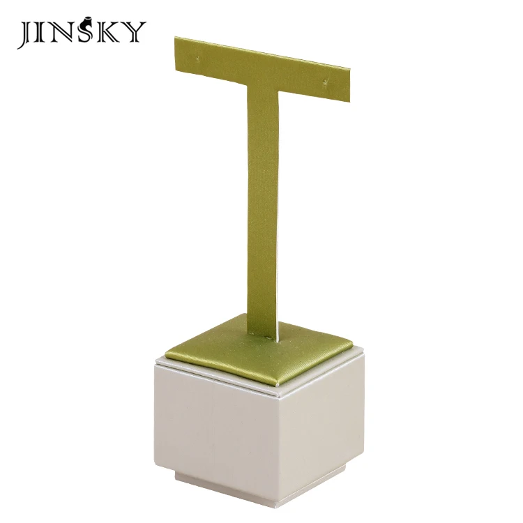 JINSKY exhibitor stands jewellery display stands wooden green color pu leather jewelry stand