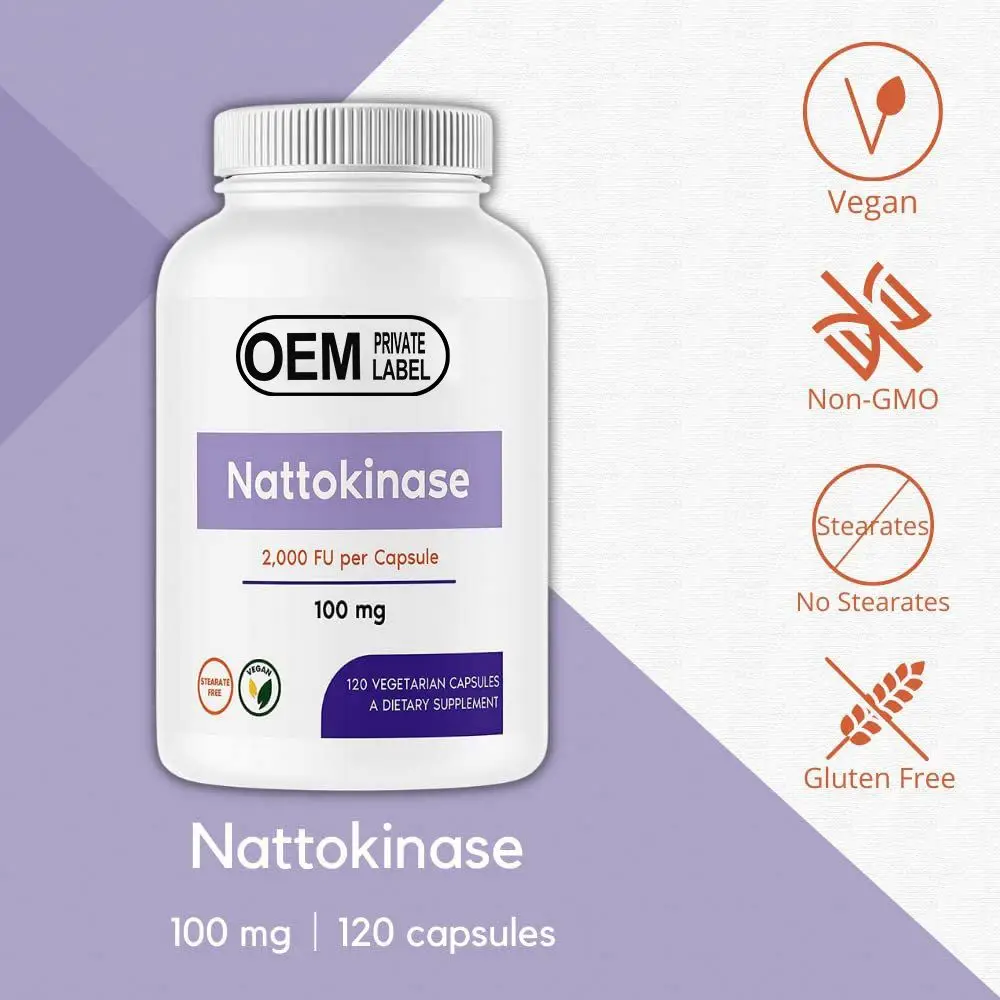 OEM ODM Natto экстракт источник добавка натокиназы 120 Вегетарианская капсула для поддержки здоровья сердца