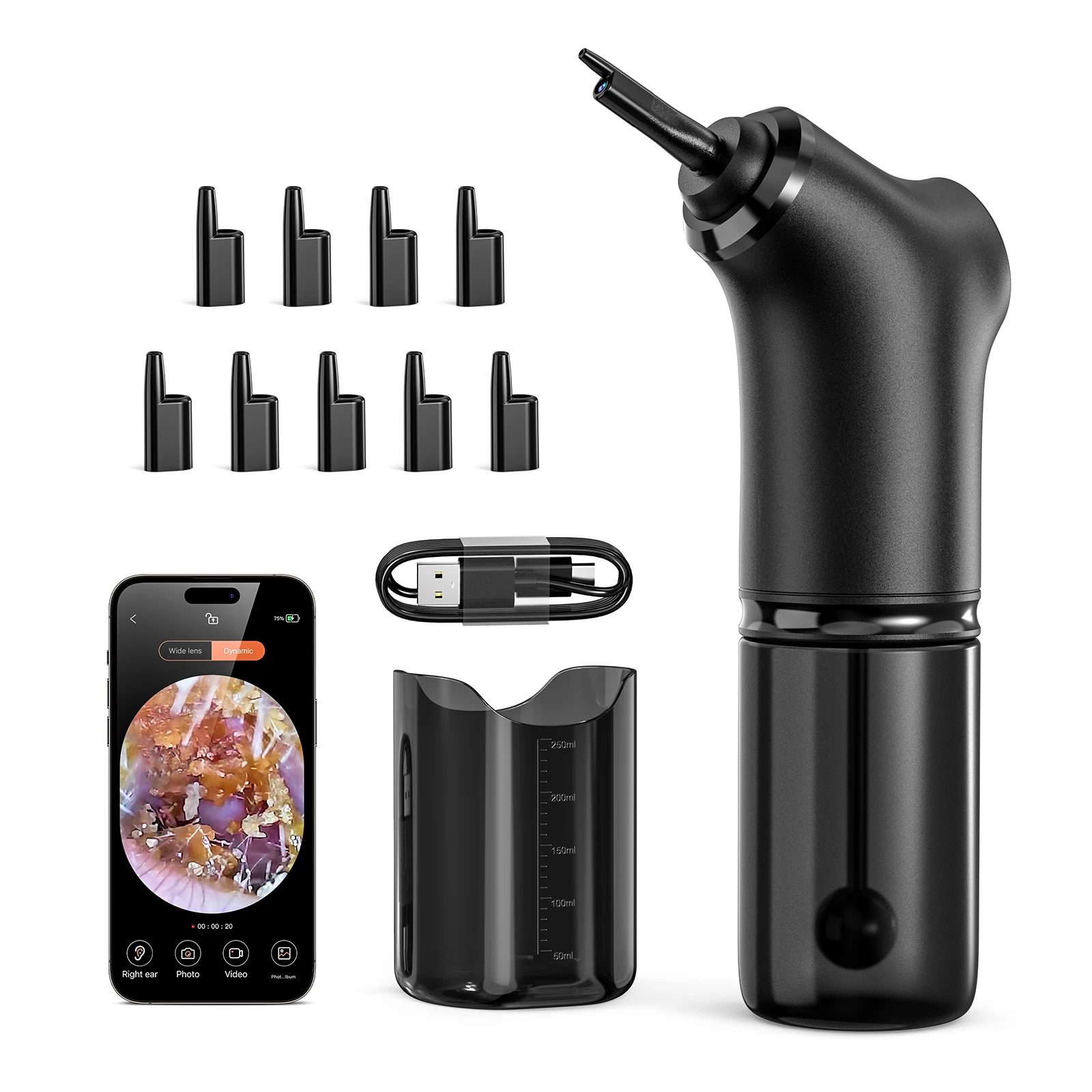 Manufacturer new design E50 visual 2MP 250ml water capacity ear irrigation syringe ear wax removal syringe