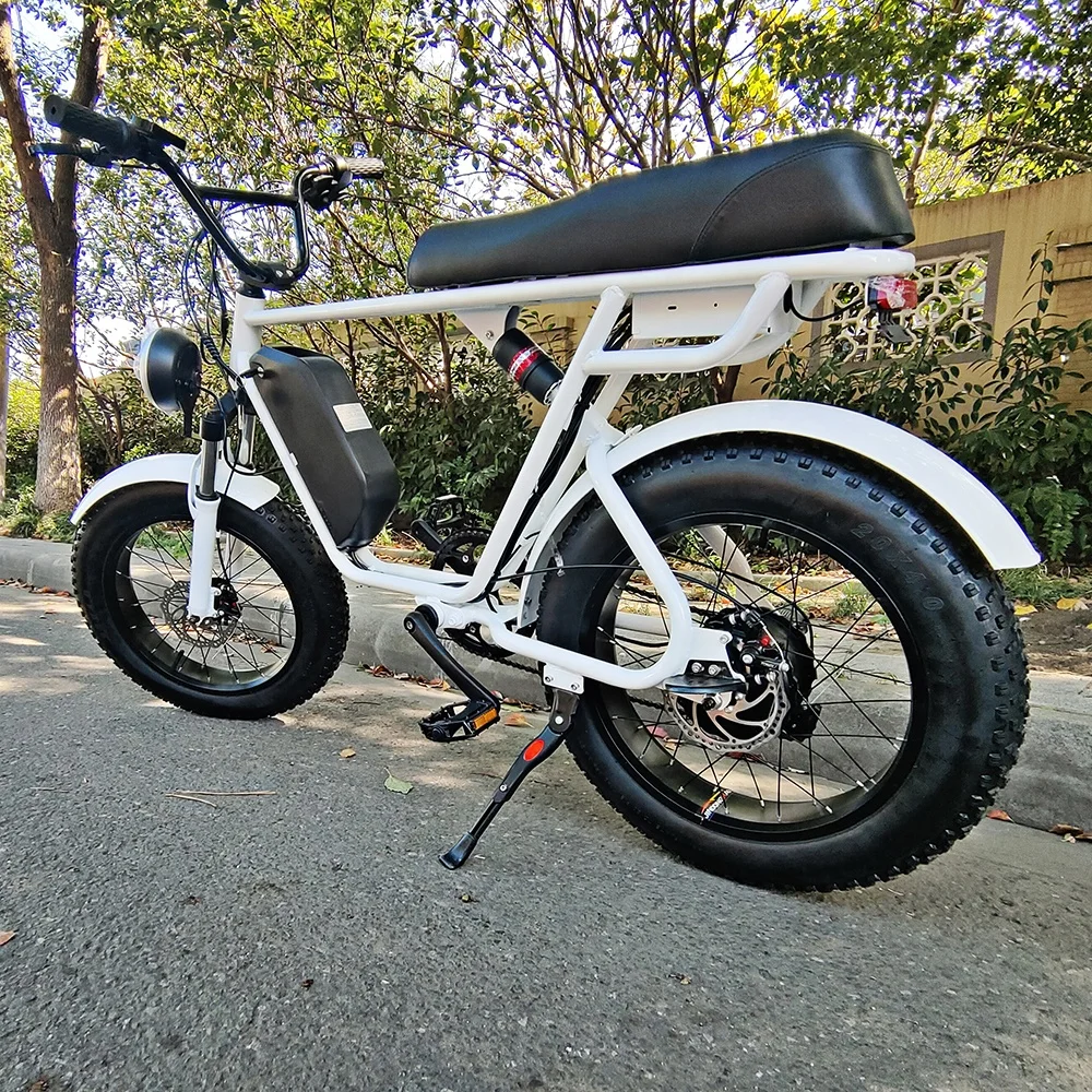 Long Seat Full Suspension Electric Bike Retro Vintage Moped Style 48v 750w Un Electric Bike Pedal Assisted Fat Tire eBike