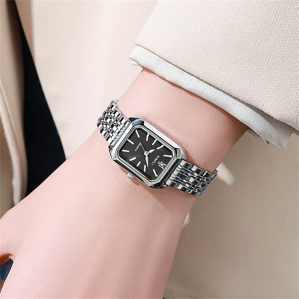 Watch For Women Luxury Square Ladies Wrist Watch Bracelet Set Green Dial Rose Gold Chain Female Clock Reloj Mujer