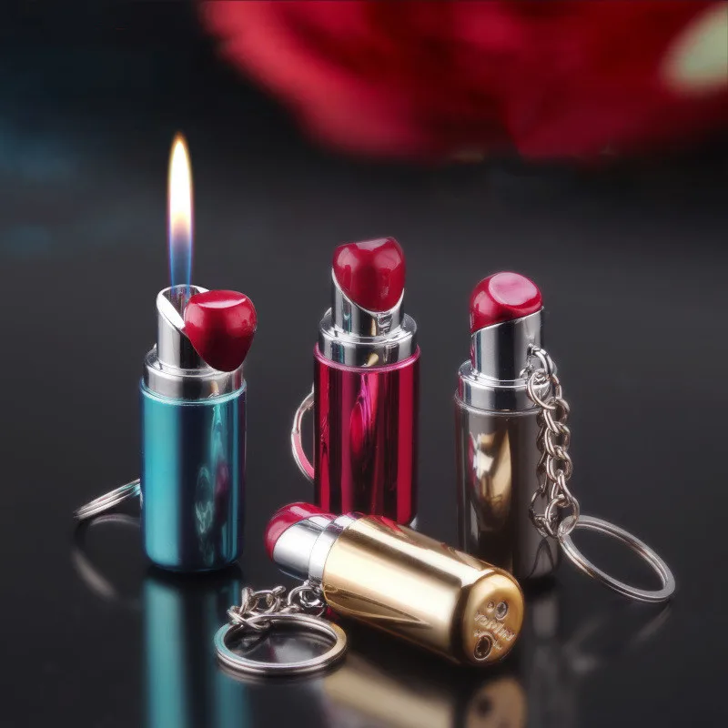 Wholesale Fashionable Mini Size Zinc Alloy ABS Lipstick Shaped Naked Open Flame Lighter Gas Refillable Cigarette Lighter
