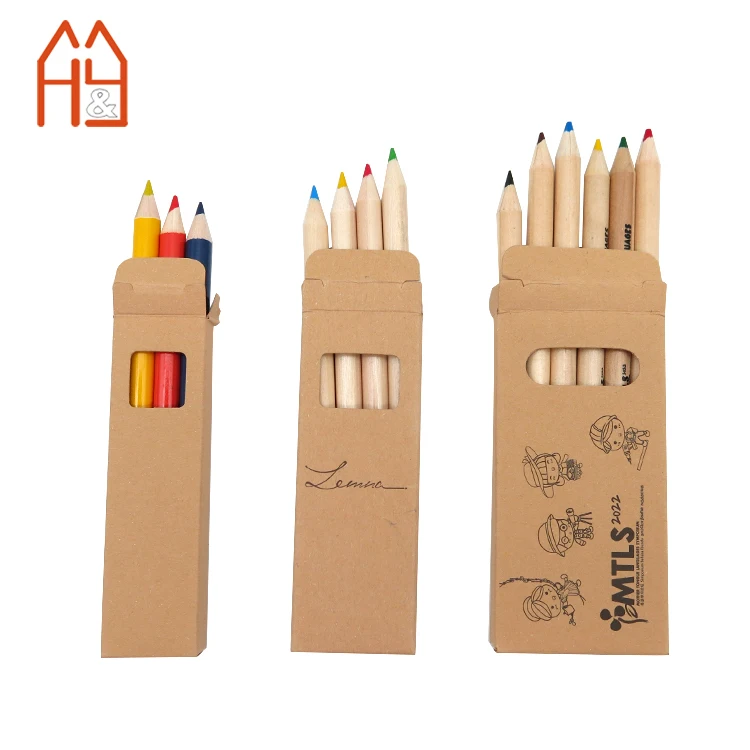 Kids Art Gift pack 3/4/6 Mini Colored Pencil Set Short Wooden Pencil Color Set for Promotion