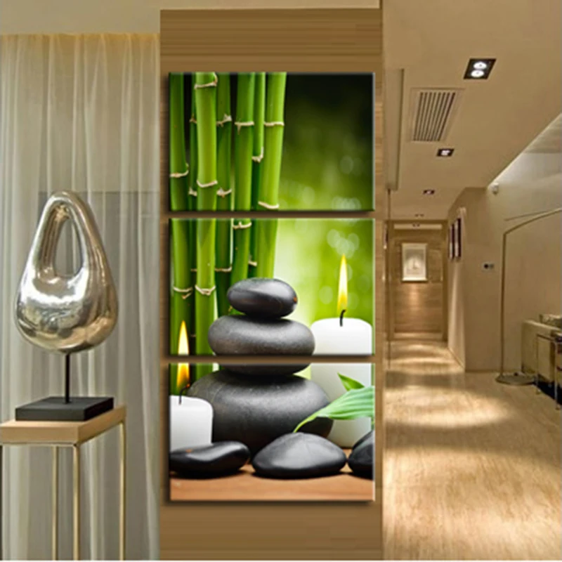 
3 Piece Hd Picture Green Bamboo SPA Stone Candle Posters Art Decoration Wall Canvas Print Painting 