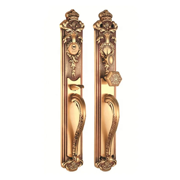 Hotel American Style Luxury Antique Handle Rose /24K Gold Color Copper Security Wood Door Cylinder Lock