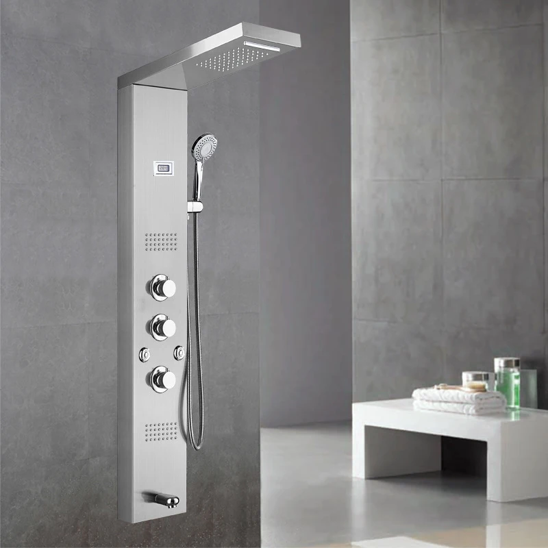 Fapuiiy LED Shower Faucet Shower Panel Bathroom Stainless Steel Contemporary Modern in Wall Shower System Waterfall Rain Black