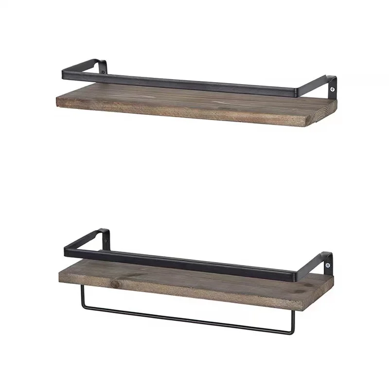HOMEFURNISHING Floating Shelves Wall Shelf with Towel Bar for Bathroom/Kitchen/Bedroom/Living Room Brick Red