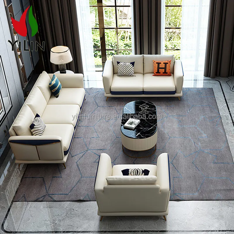 A22 китайский поставщик мебели кожаный секционный диван для гостиной Набор подушек современный дизайн длинный кремовый