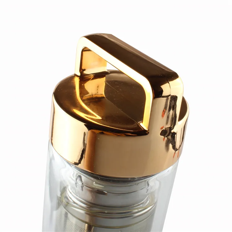 High Quality Double Wall Glass Water Bottle With Tea Infuser, Eco-Friendly BPA Free Glass Tea Cup With Custom Logo, Clean Brush