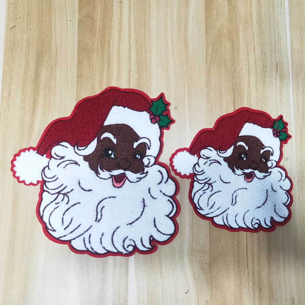 Designer Custom christmas heat press patch santa baby chenille embroidery iron on Large patches For Clothes
