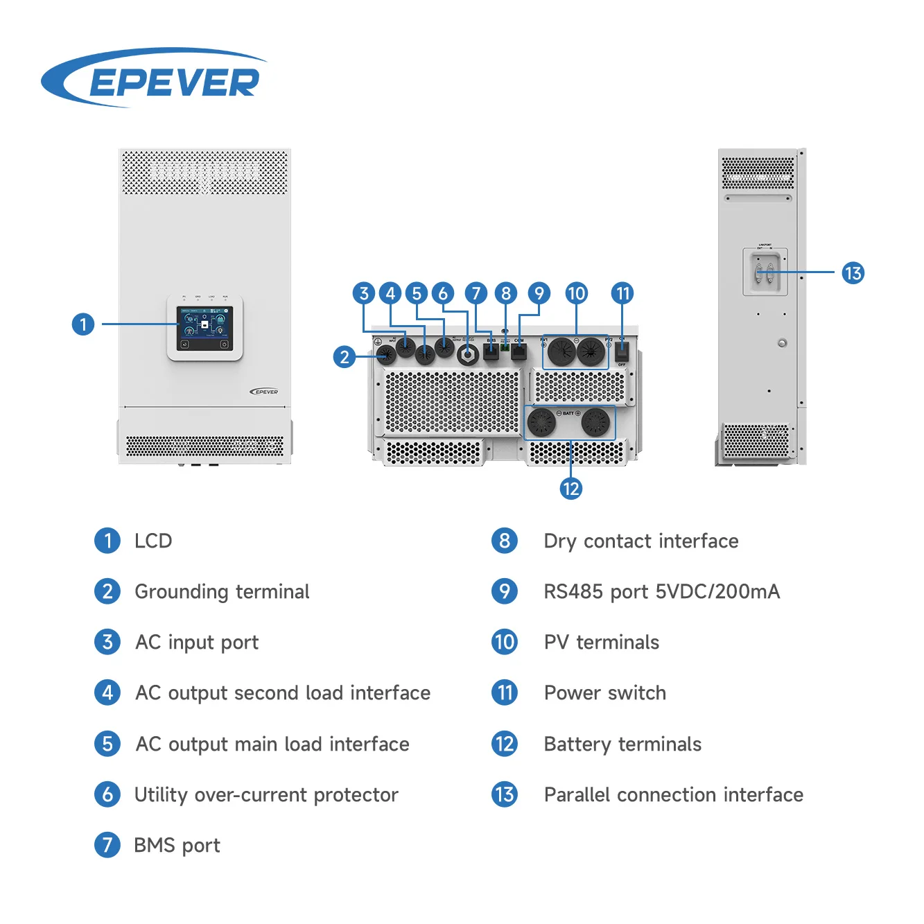 Epever Hybrid Inverter Single Phase 3kw 5kw 24v 48v 220v DC/AC off Grid Inverters Hybrid Solar Inverter for Home