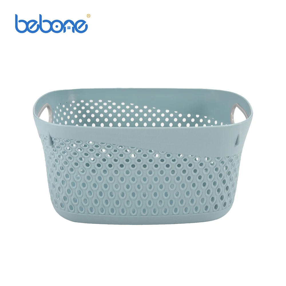 Washing bin dirty clothes storage oval plastic laundry basket with cutout handles