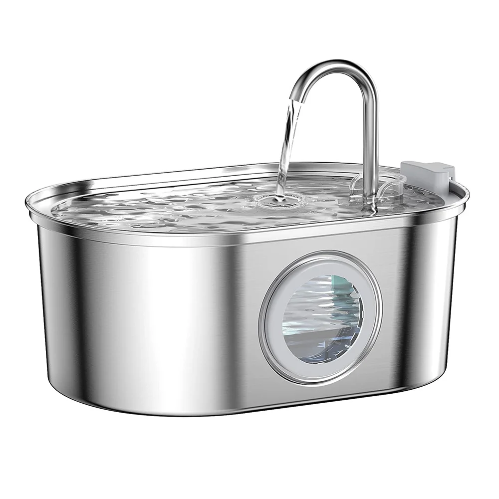 Stainless steel pet water dispenser with big eyes window cat faucet water feeder factory direct sale pet gift set