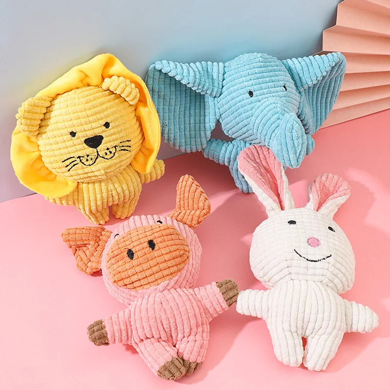 Eco-friendly Adorable Bite Resistant Cotton Rope Soft Corduroy clean teeth Chew Stuffed Animal Plush Squeaky Dog pet Toys