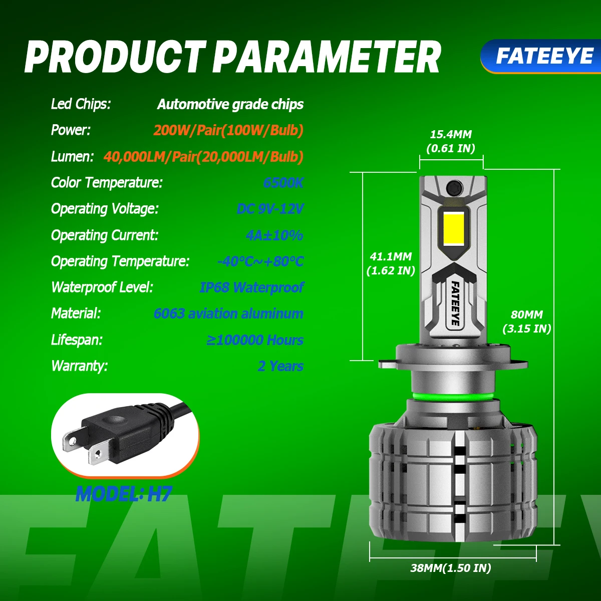Fateeye 40000lm 200w H1 H4 H7 H11 HB3 HB4 9005 9006 High Power Led Headlights Bulb