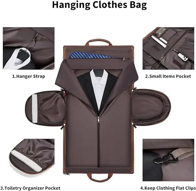 Custom Garment Duffel Bag for Travel, Waterproof PU leather Convertible Carry on Weekender Garment Bag with Shoes Pocket
