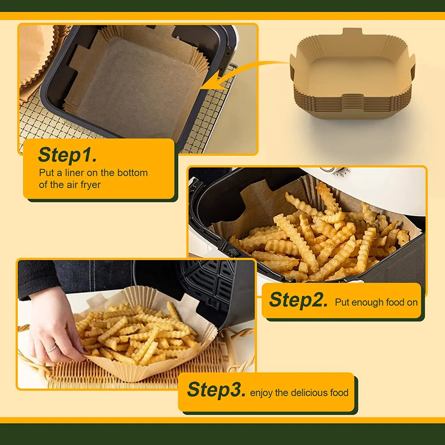 100Pcs Air Fryer Disposable Paper Liner 7.9 Inch Non-stick Square Air Fryer Parchment Paper for Microwave Oven Baking Roasting