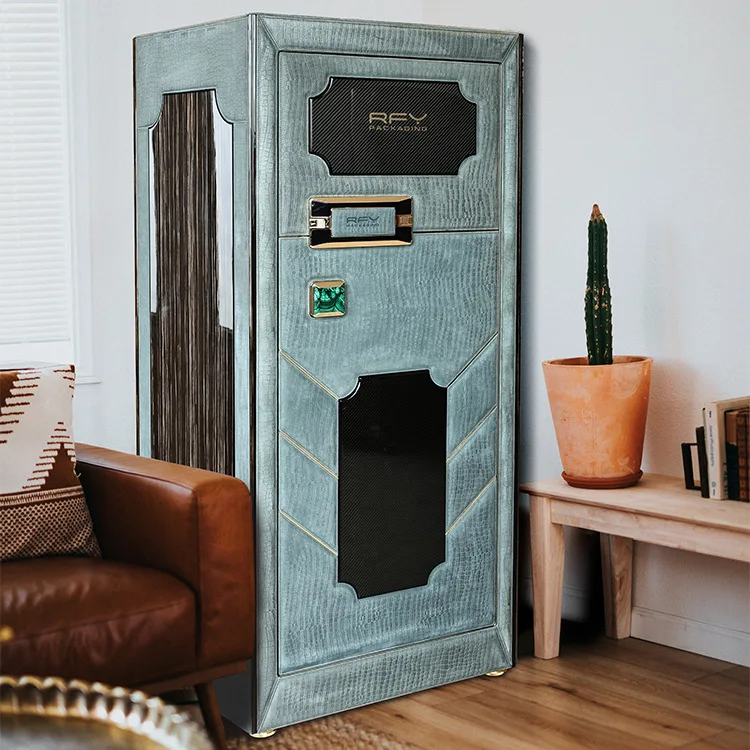 Rfy Custom Safe Security Box Home Anti-Theft Box Large Safe Fingerprint Password Malachite Green Handle Genuine Leather Safe