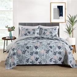BORYARD Quilt Bedspread Set Floral Printed Stitching Queen King Size Quilted Quilt Colchas