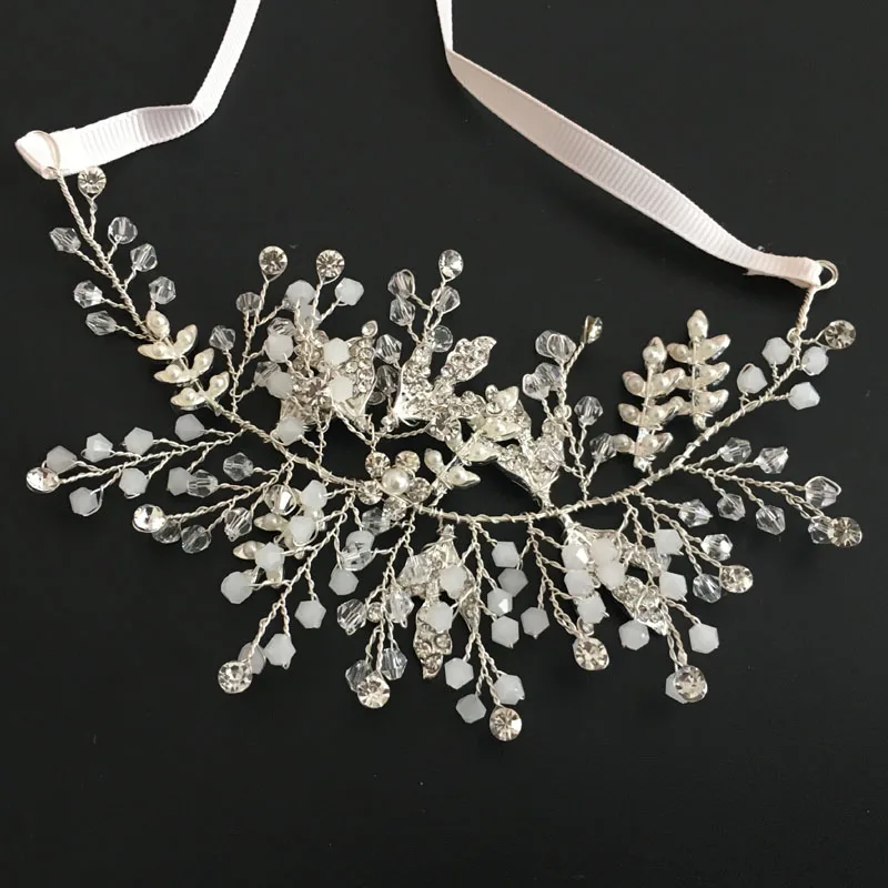 SLBRIDAL Wire Rose Gold Crystal Rhinestone Pearls Wedding Hair accessories Hairband Bridal Headband Bridesmaids Jewelry Women