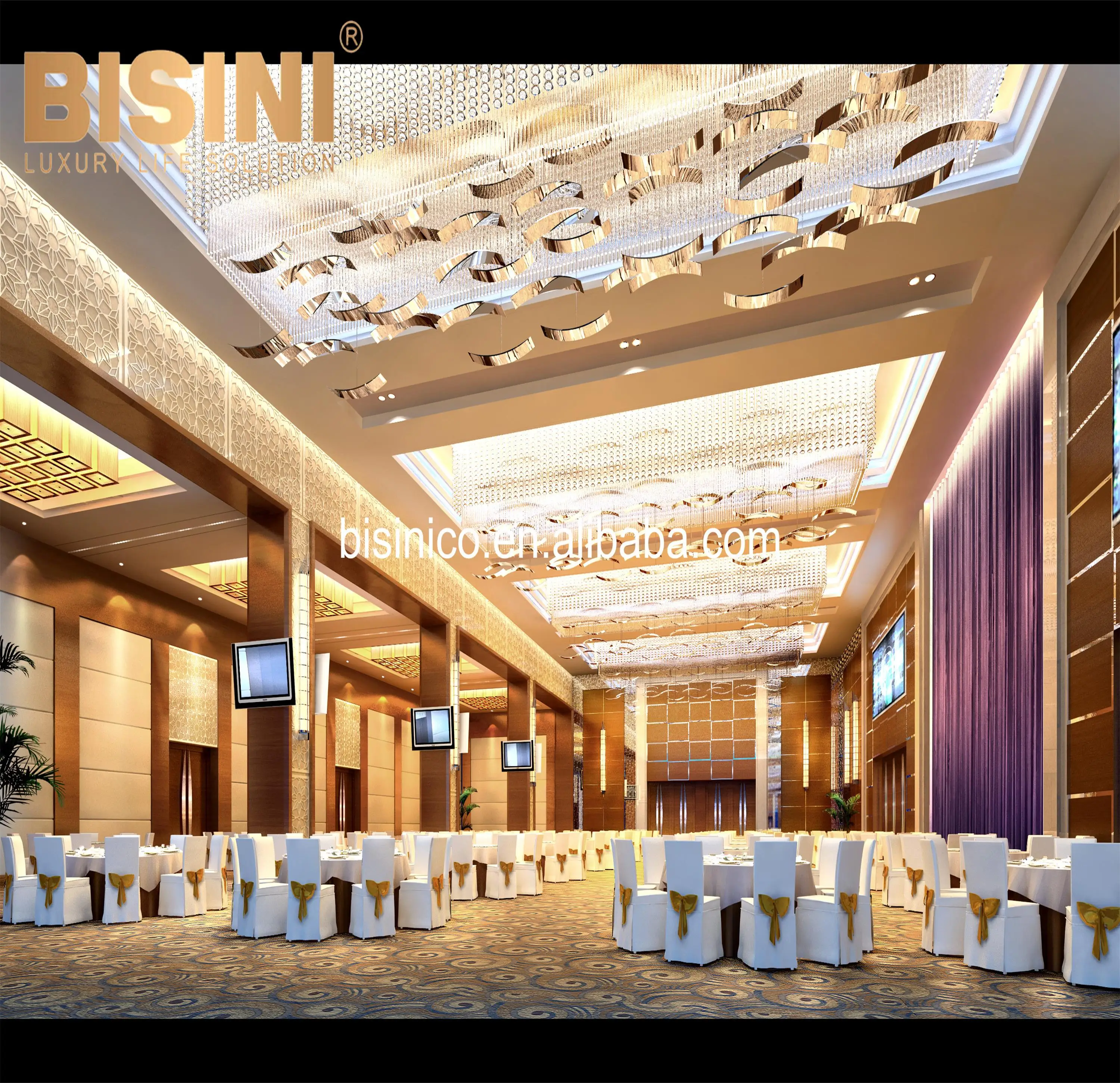 Turnkey Project Solution Architecture Hotel Ball Room 3D Design Service Floor And Wall Rendering