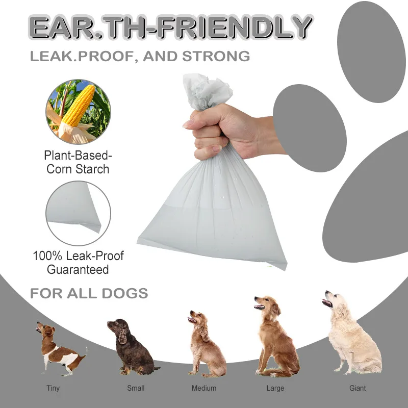 Corn Starch Custom Compostable Biodegradable Organic Portable Pet Dog Waste Disposal Picking Up Poop Garbage Bag